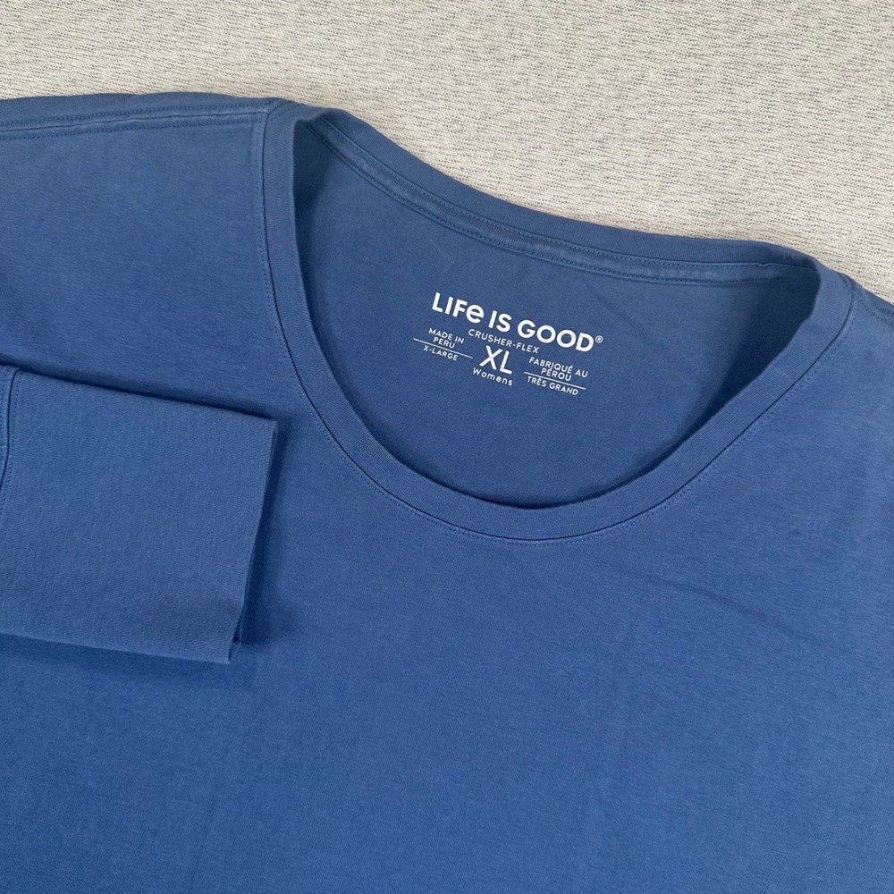 Life is Good Crusher-Flex Sweater Women XL Relaxed Fit Blue Long Sleeve Pullover